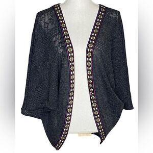 Flying Tomato Wm’s Sz 2X Gray Aztec Trim Doleman Batwing Open Cardigan Sweater